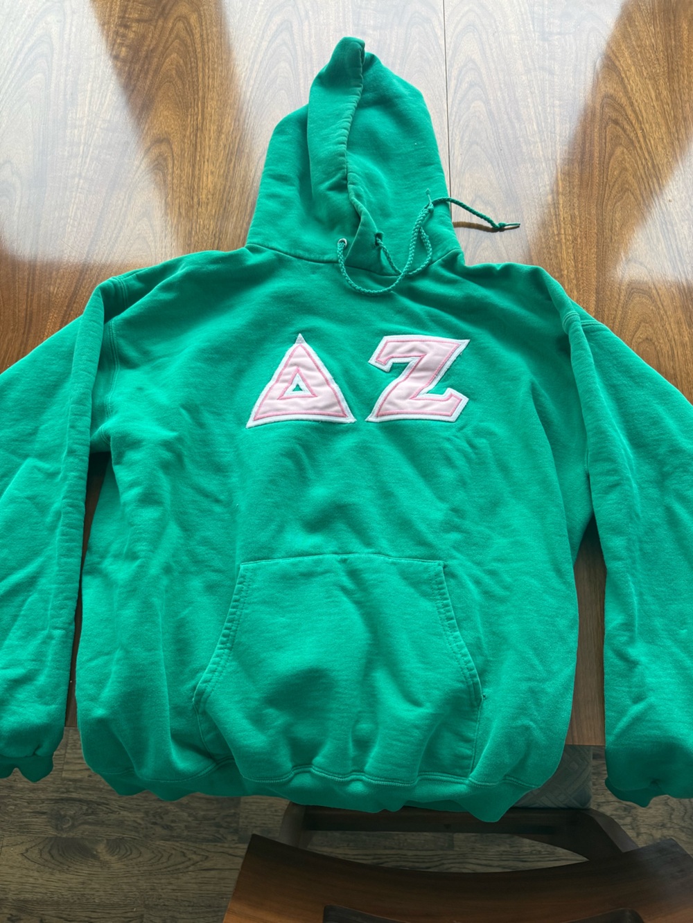 Hanes Green Hoodie with Pink Letter Appliques